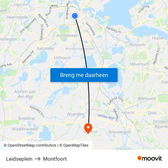 Leidseplein to Montfoort map