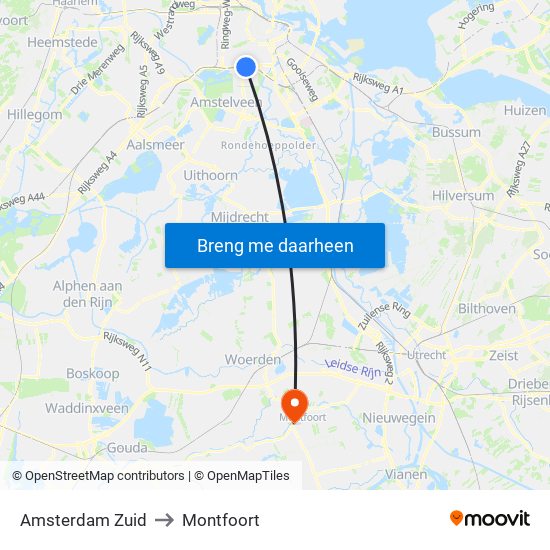 Amsterdam Zuid to Montfoort map