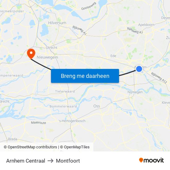 Arnhem Centraal to Montfoort map