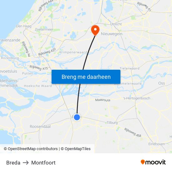 Breda to Montfoort map