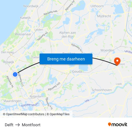 Delft to Montfoort map