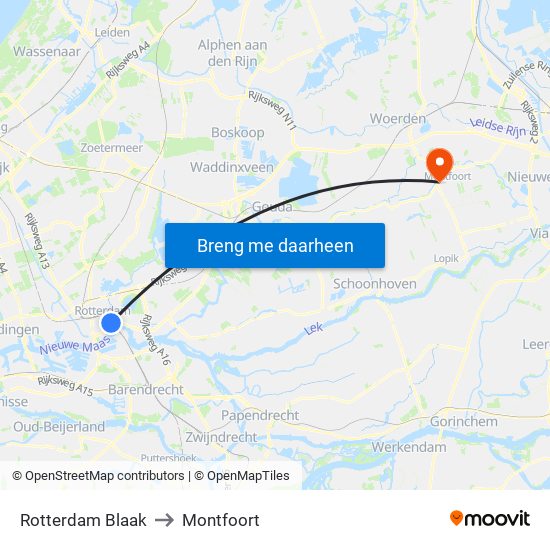 Rotterdam Blaak to Montfoort map