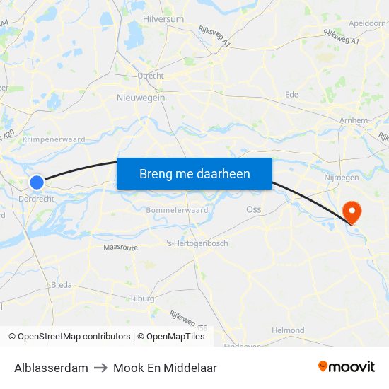 Alblasserdam to Mook En Middelaar map