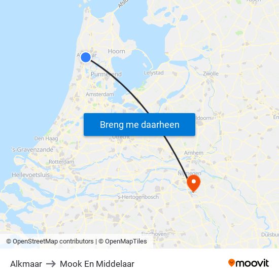 Alkmaar to Mook En Middelaar map