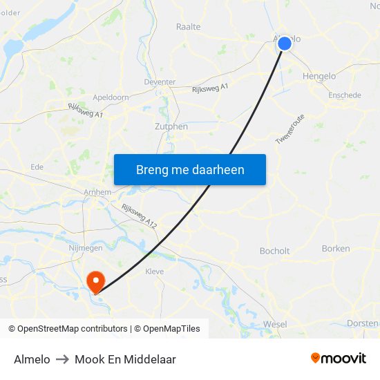 Almelo to Mook En Middelaar map