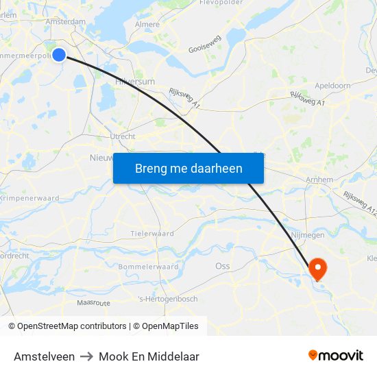 Amstelveen to Mook En Middelaar map