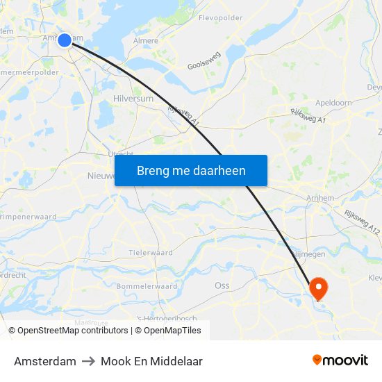 Amsterdam to Mook En Middelaar map