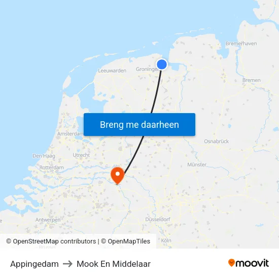 Appingedam to Mook En Middelaar map
