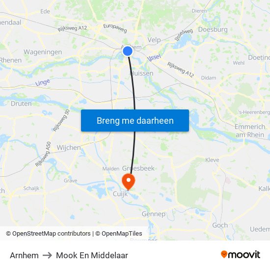 Arnhem to Mook En Middelaar map