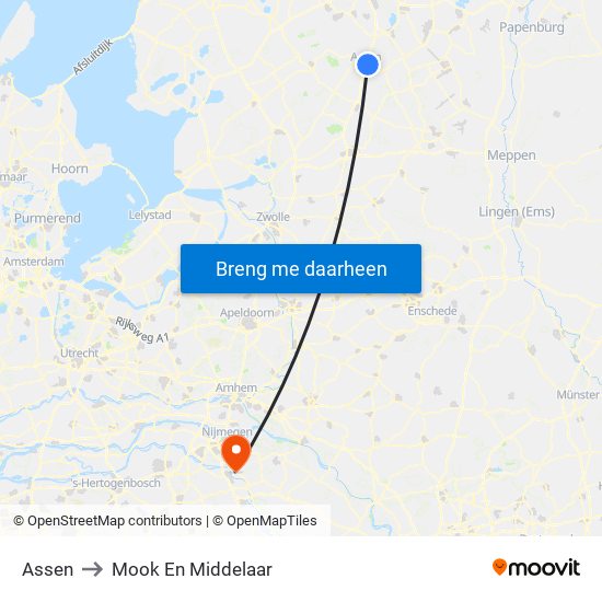 Assen to Mook En Middelaar map