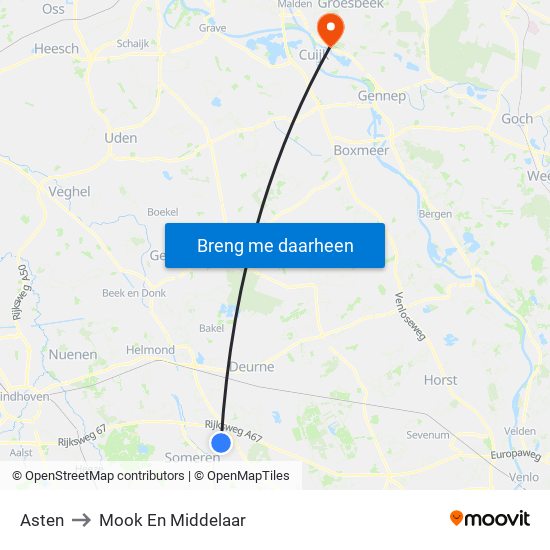 Asten to Mook En Middelaar map