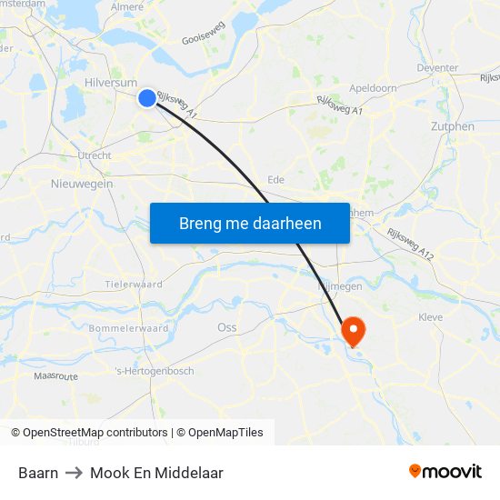 Baarn to Mook En Middelaar map