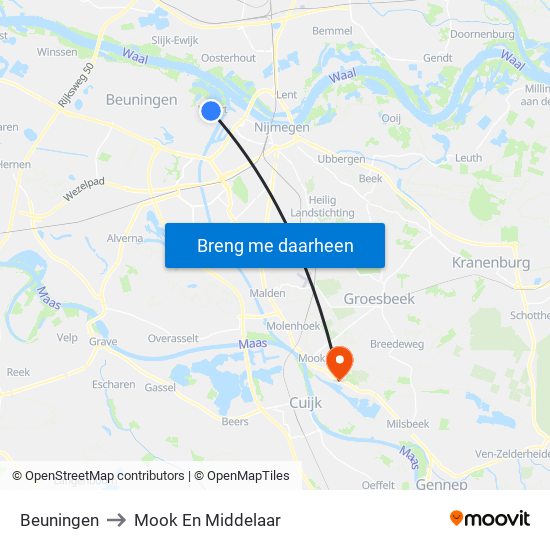 Beuningen to Mook En Middelaar map