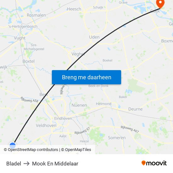 Bladel to Mook En Middelaar map