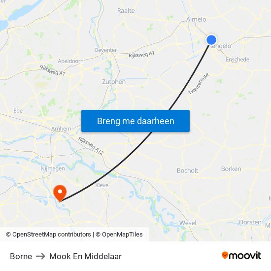 Borne to Mook En Middelaar map