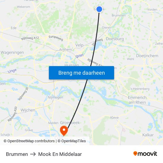 Brummen to Mook En Middelaar map