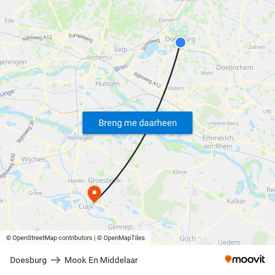 Doesburg to Mook En Middelaar map