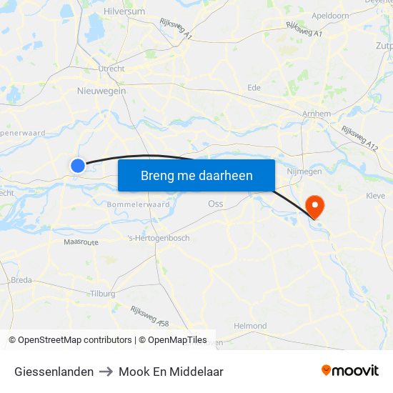 Giessenlanden to Mook En Middelaar map