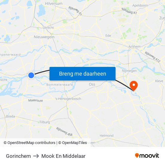Gorinchem to Mook En Middelaar map