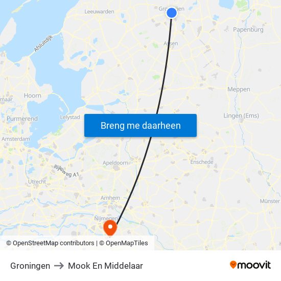 Groningen to Mook En Middelaar map