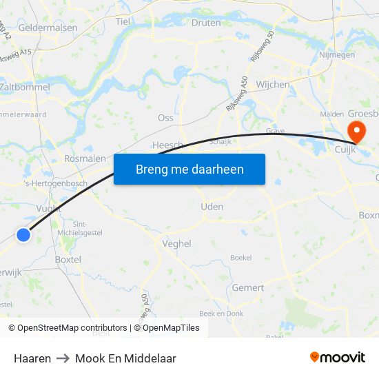 Haaren to Mook En Middelaar map