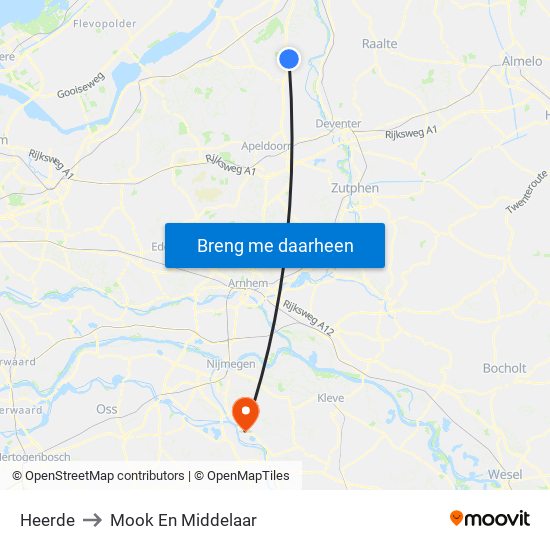 Heerde to Mook En Middelaar map