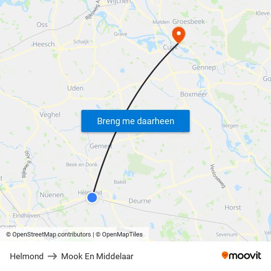 Helmond to Mook En Middelaar map