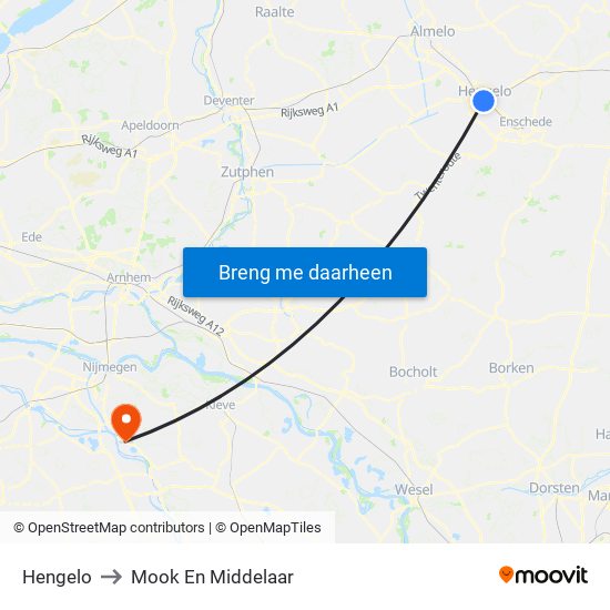 Hengelo to Mook En Middelaar map