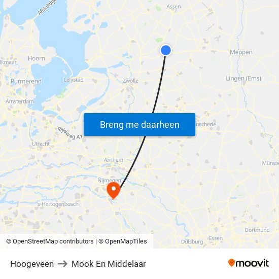 Hoogeveen to Mook En Middelaar map