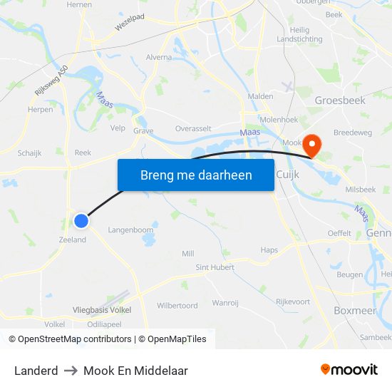 Landerd to Mook En Middelaar map