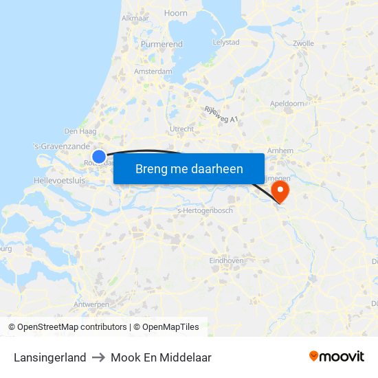 Lansingerland to Mook En Middelaar map