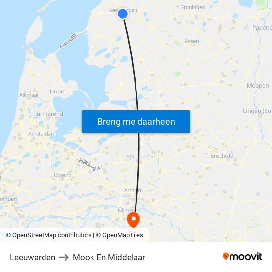 Leeuwarden to Mook En Middelaar map