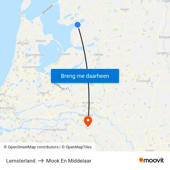 Lemsterland to Mook En Middelaar map