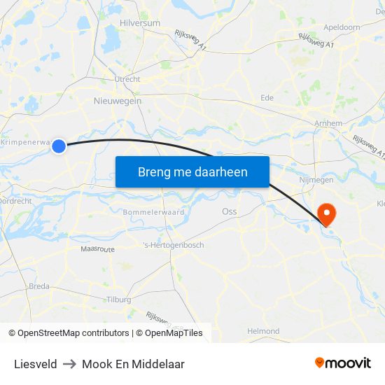 Liesveld to Mook En Middelaar map