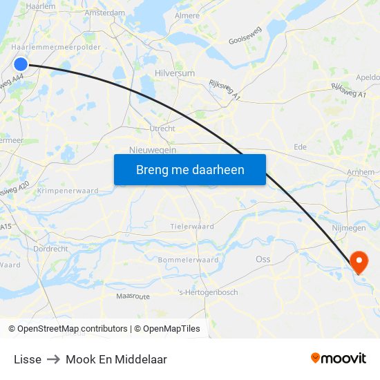 Lisse to Mook En Middelaar map