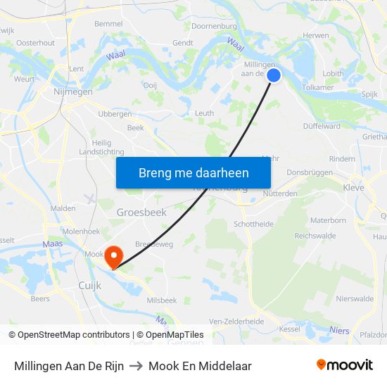 Millingen Aan De Rijn to Mook En Middelaar map