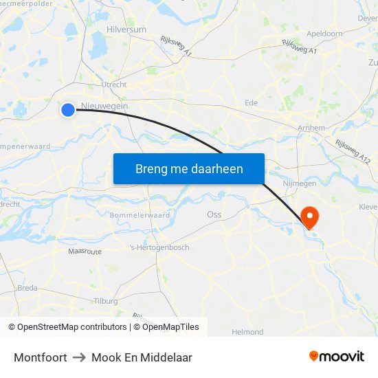 Montfoort to Mook En Middelaar map