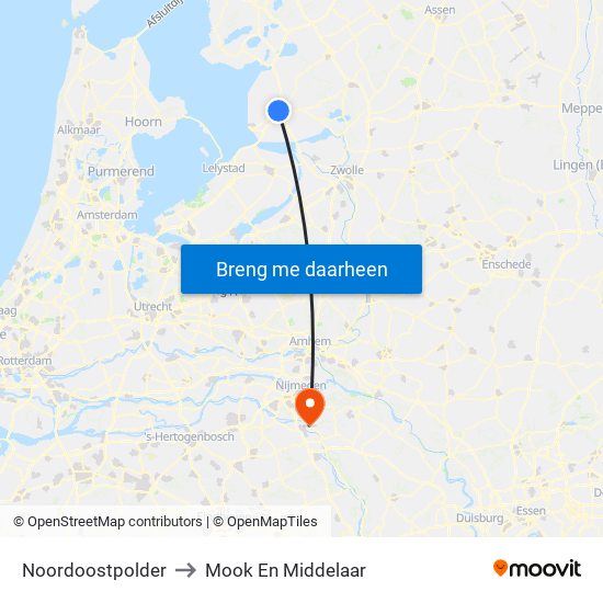 Noordoostpolder to Mook En Middelaar map