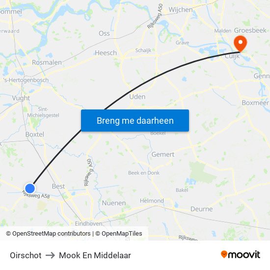 Oirschot to Mook En Middelaar map
