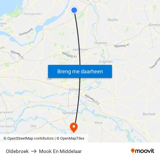 Oldebroek to Mook En Middelaar map