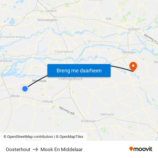 Oosterhout to Mook En Middelaar map