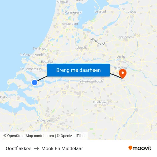 Oostflakkee to Mook En Middelaar map