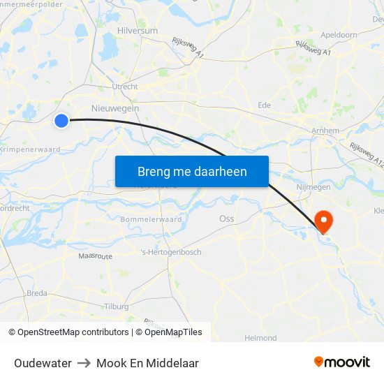 Oudewater to Mook En Middelaar map