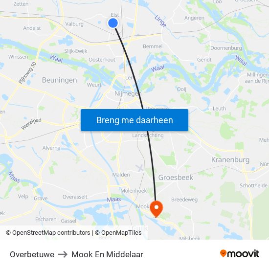 Overbetuwe to Mook En Middelaar map