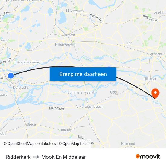 Ridderkerk to Mook En Middelaar map