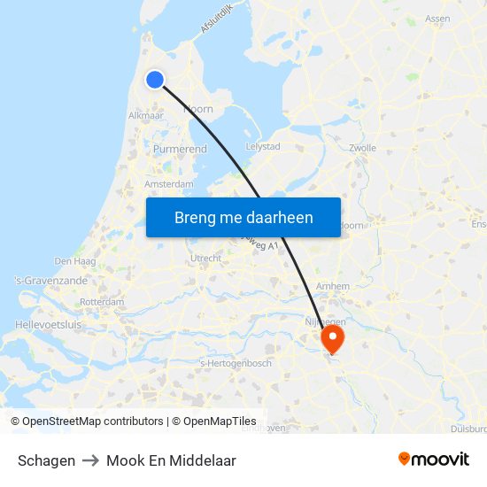 Schagen to Mook En Middelaar map