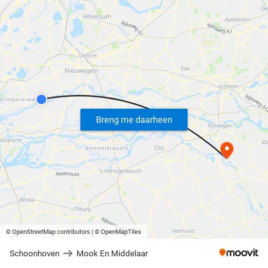 Schoonhoven to Mook En Middelaar map