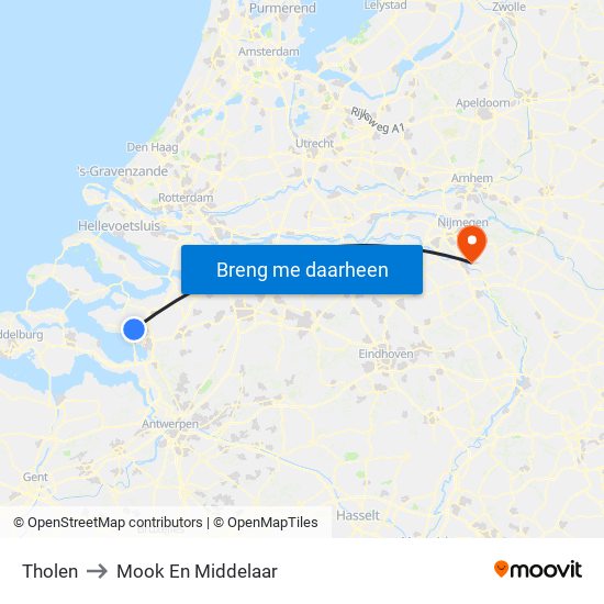 Tholen to Mook En Middelaar map