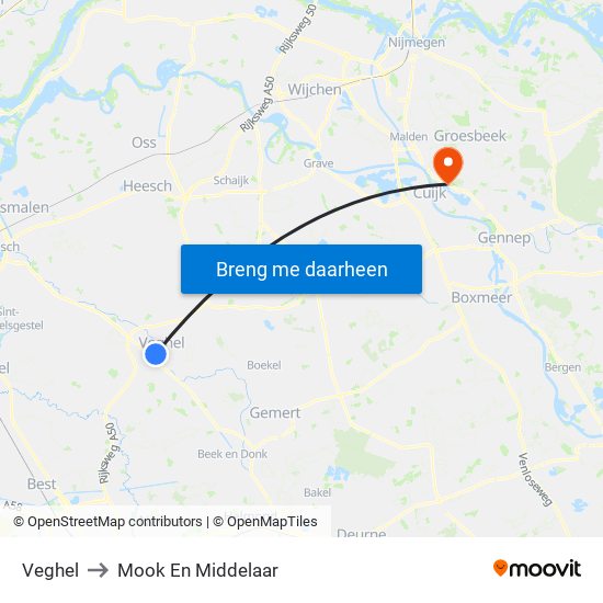 Veghel to Mook En Middelaar map