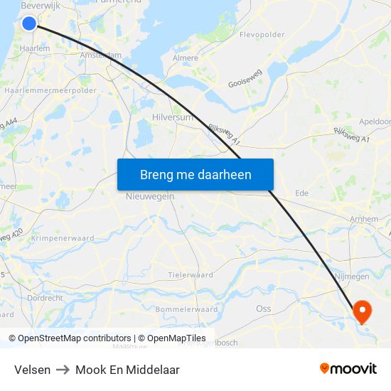 Velsen to Mook En Middelaar map